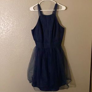 Navy Blue High Neck Tulle Dress
